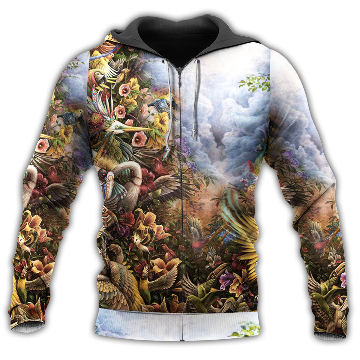 Zip Hoodie / S Bird Heaven Amazing WIth Flowers - Hoodie - Owls Matrix LTD