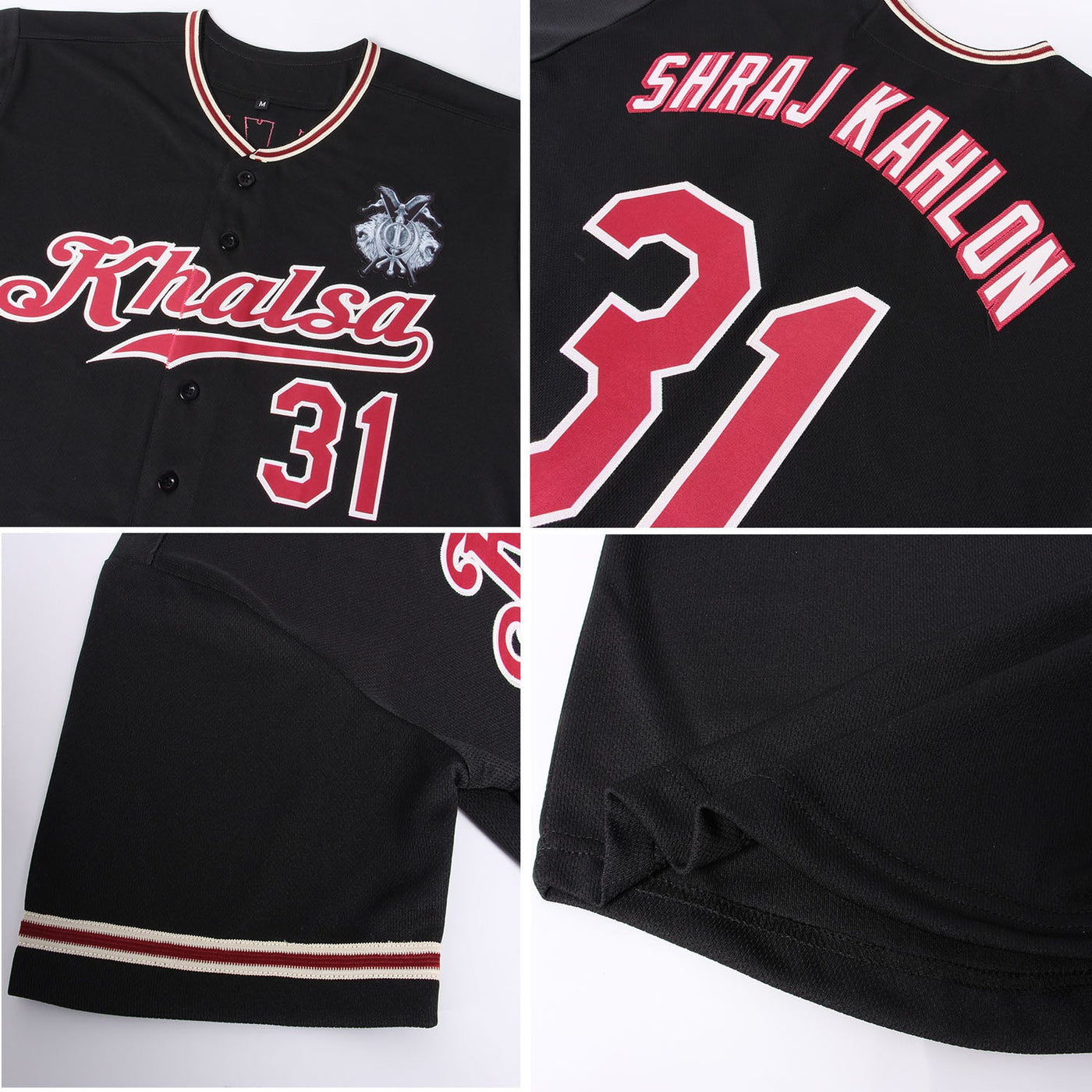 Custom Black Crimson-Khaki Authentic Baseball Jersey