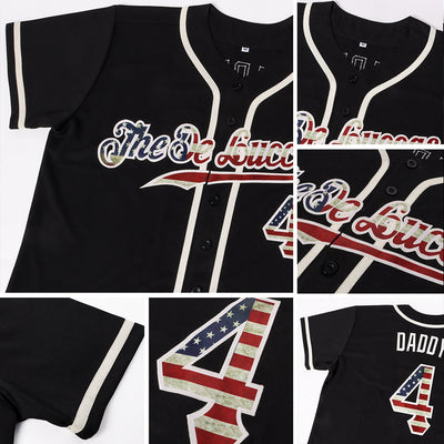 Custom Black Vintage USA Flag-Cream Authentic Baseball Jersey - Owls Matrix LTD