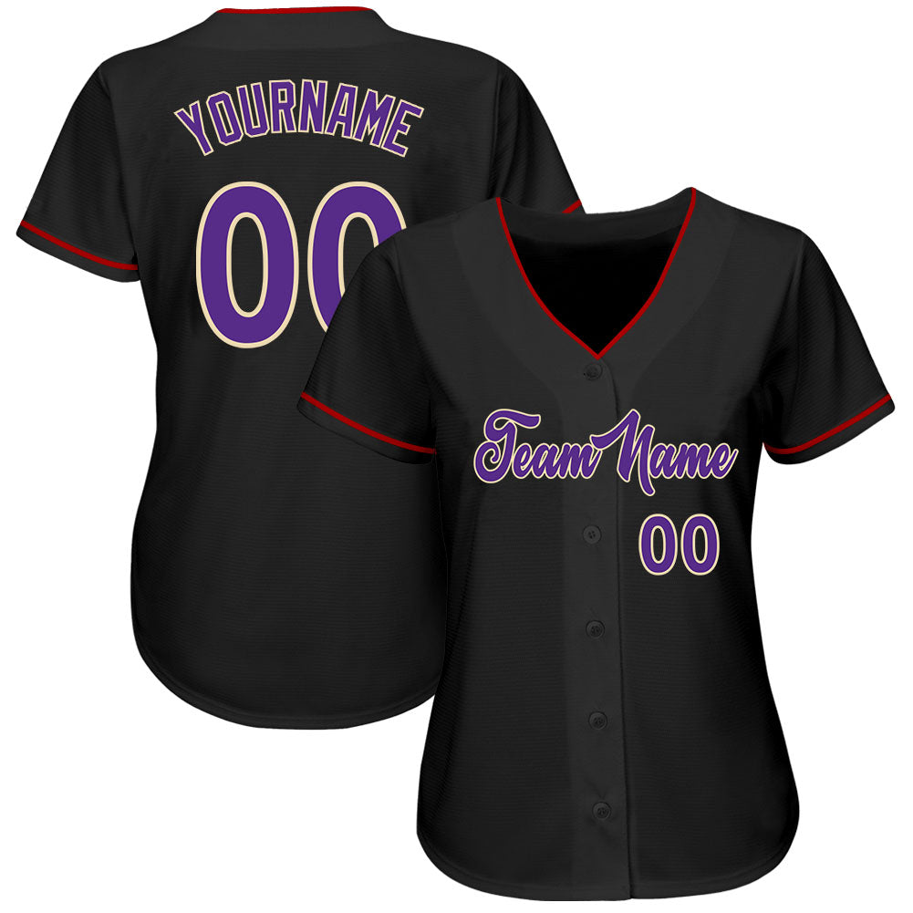 Custom Black Purple-Cream Authentic Baseball Jersey - Owls Matrix LTD