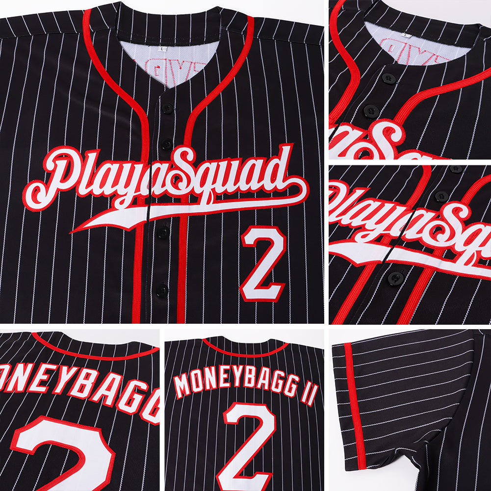 Custom Black White Pinstripe White-Red Authentic Baseball Jersey - Owls Matrix LTD