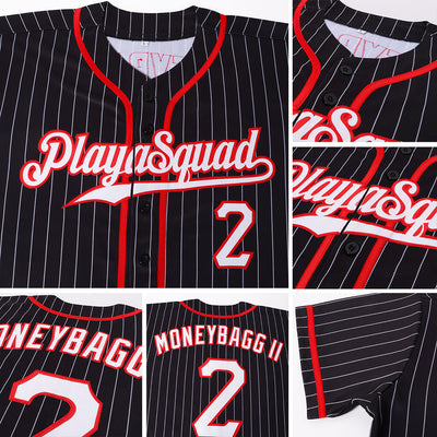 Custom Black White Pinstripe White-Red Authentic Baseball Jersey - Owls Matrix LTD