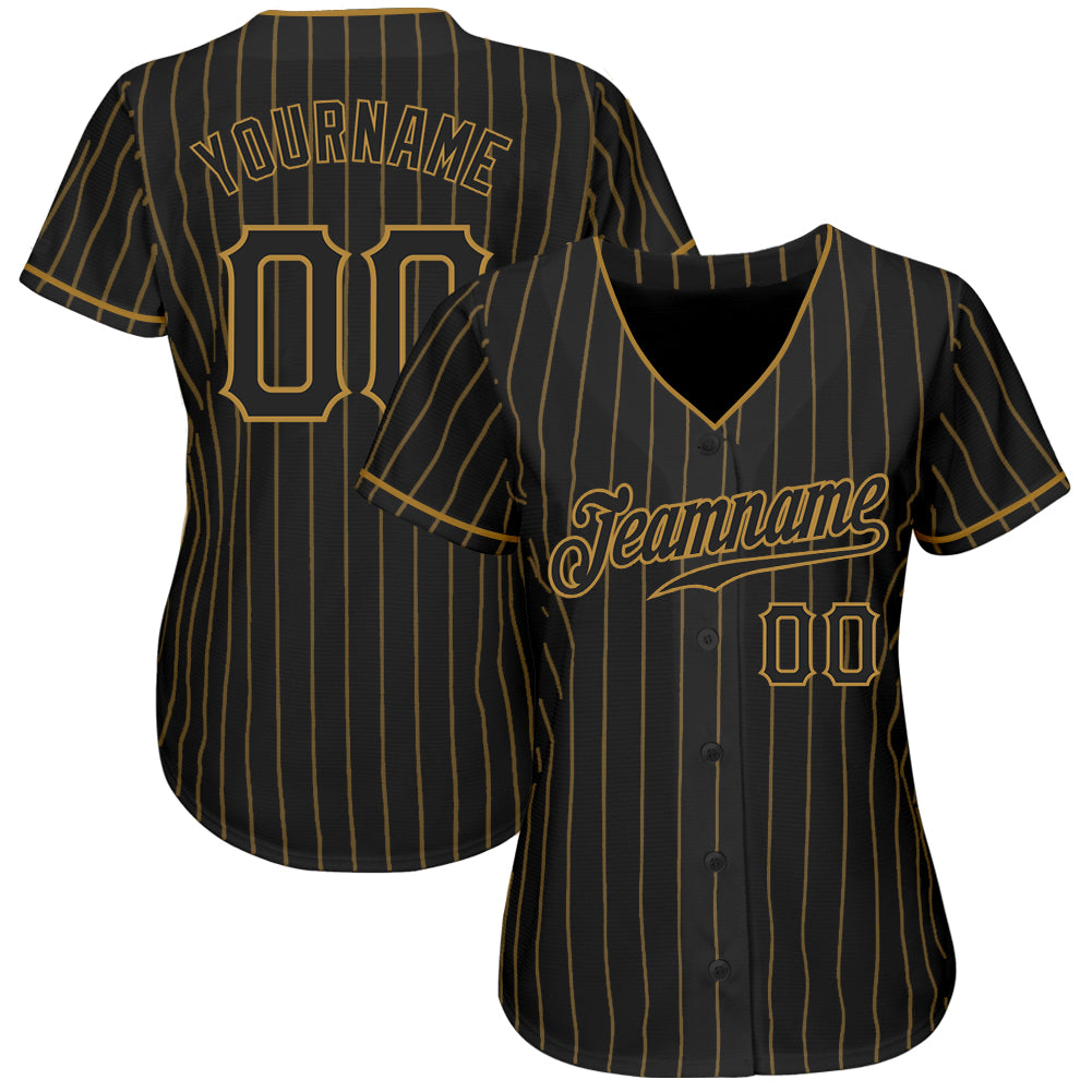 Custom Black Old Gold Pinstripe Black Authentic Baseball Jersey - Owls Matrix LTD