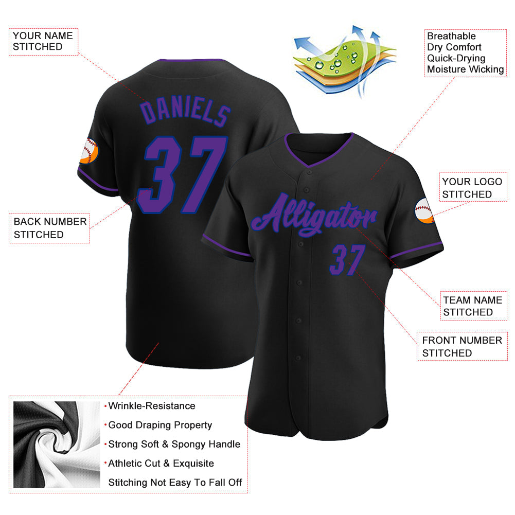 Custom Black Purple-Royal Authentic Baseball Jersey - Owls Matrix LTD