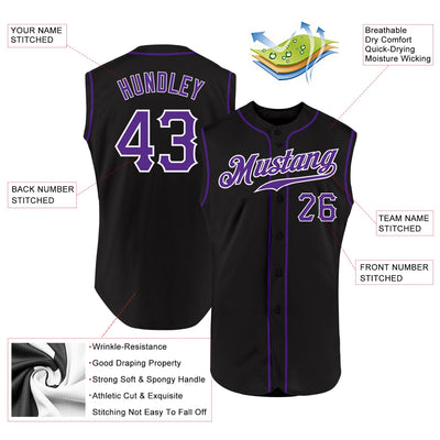 Custom Black Purple-White Authentic Sleeveless Baseball Jersey