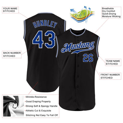 Custom Black Royal-White Authentic Sleeveless Baseball Jersey