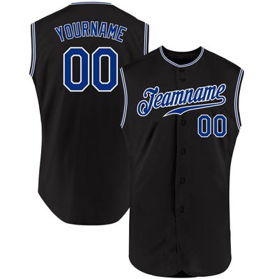 Custom Black Royal-White Authentic Sleeveless Baseball Jersey