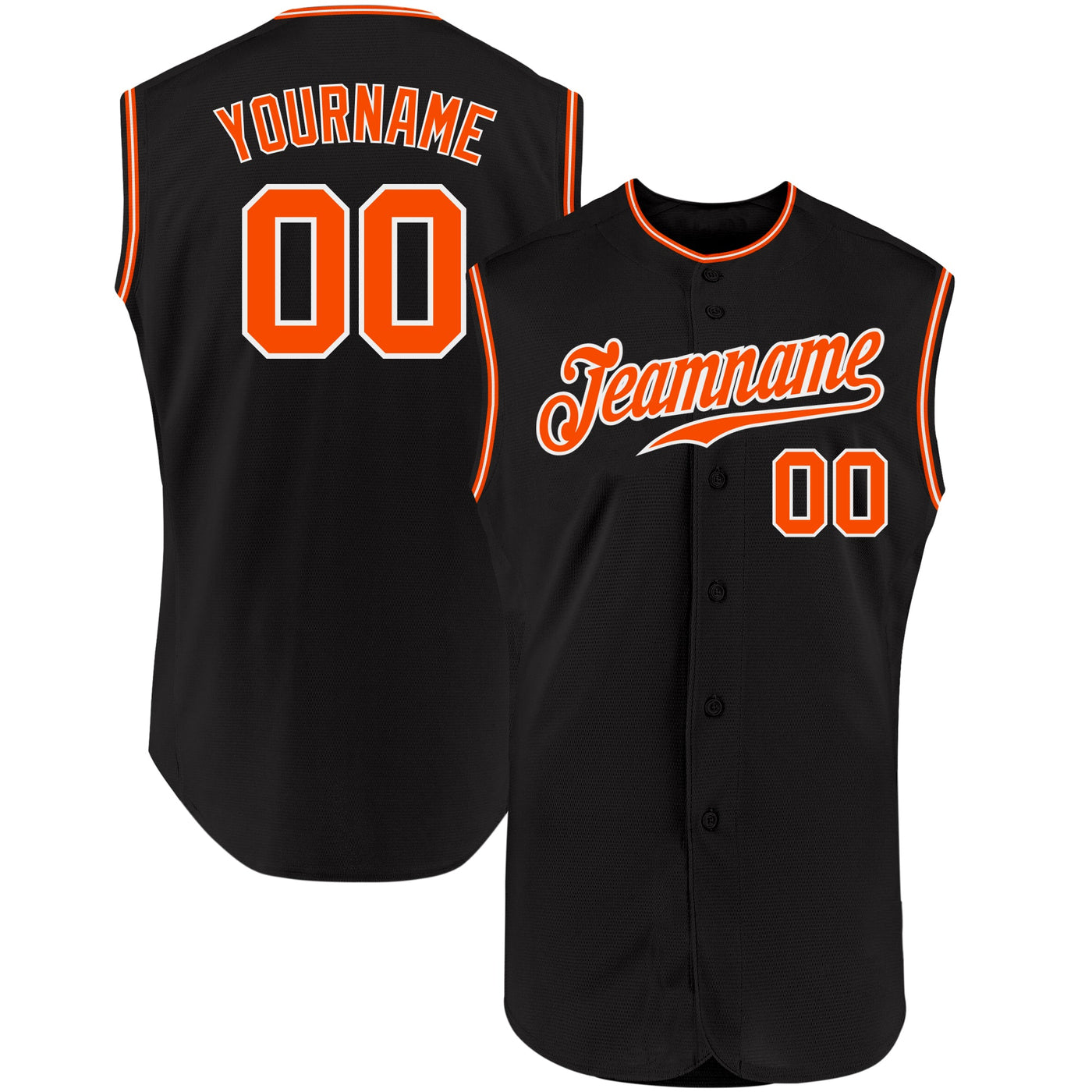 Custom Black Orange-White Authentic Sleeveless Baseball Jersey