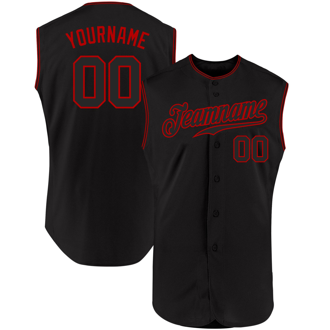 Custom Black Black-Red Authentic Sleeveless Baseball Jersey - Owls Matrix LTD