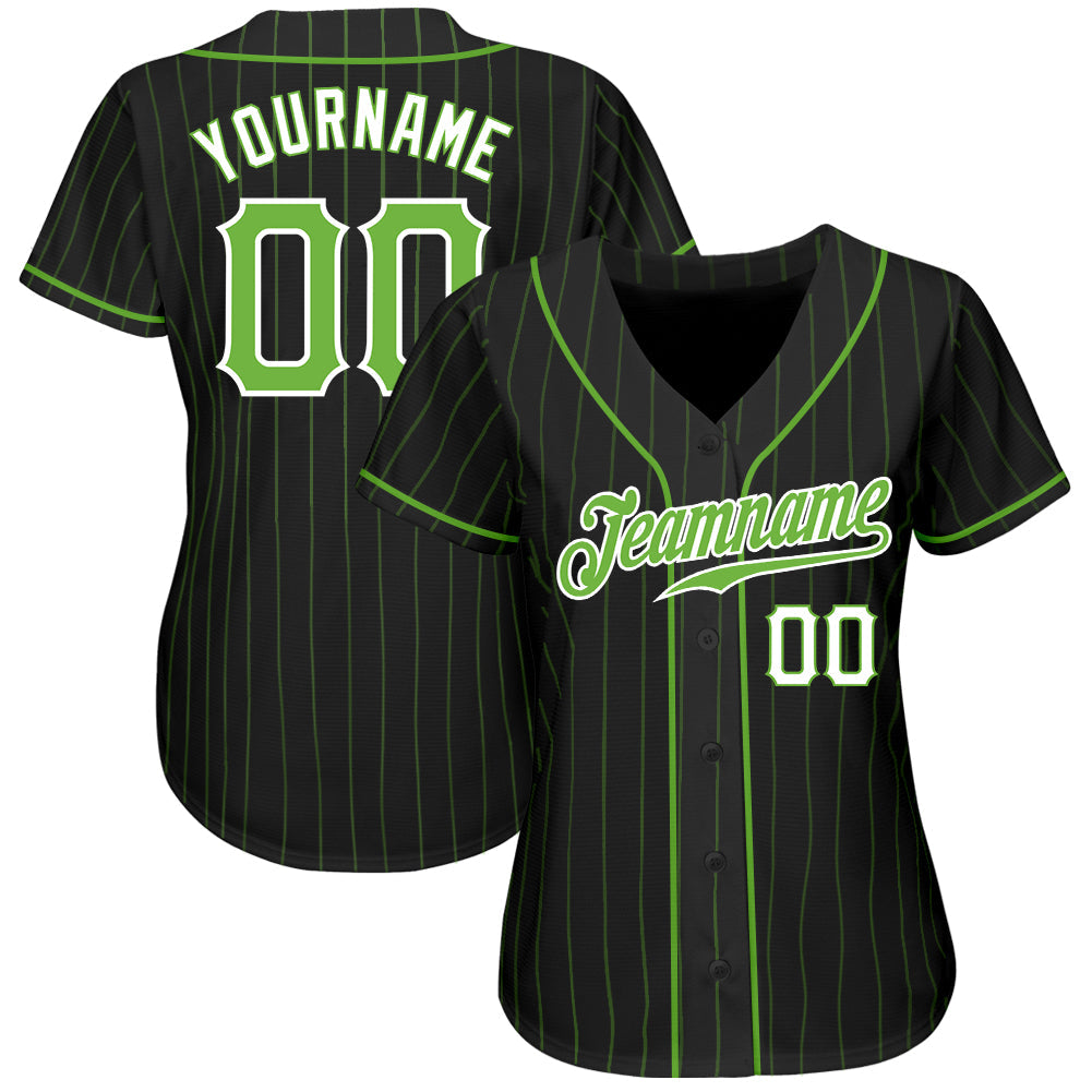 Custom Black Neon Green Pinstripe Neon Green-White Authentic Baseball Jersey - Owls Matrix LTD