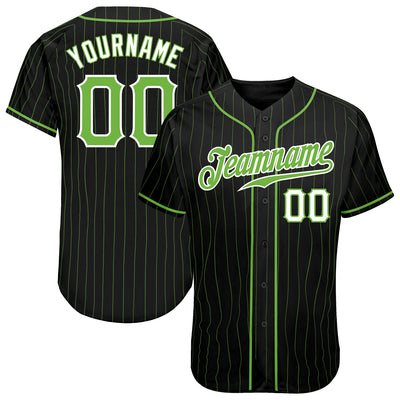 Custom Black Neon Green Pinstripe Neon Green-White Authentic Baseball Jersey - Owls Matrix LTD