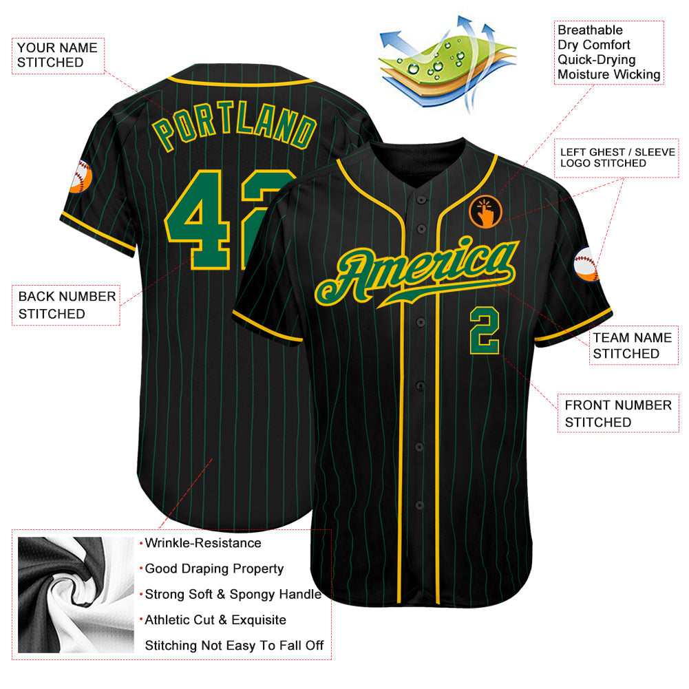 Custom Black Kelly Green Pinstripe Kelly Green-Gold Authentic Baseball Jersey - Owls Matrix LTD