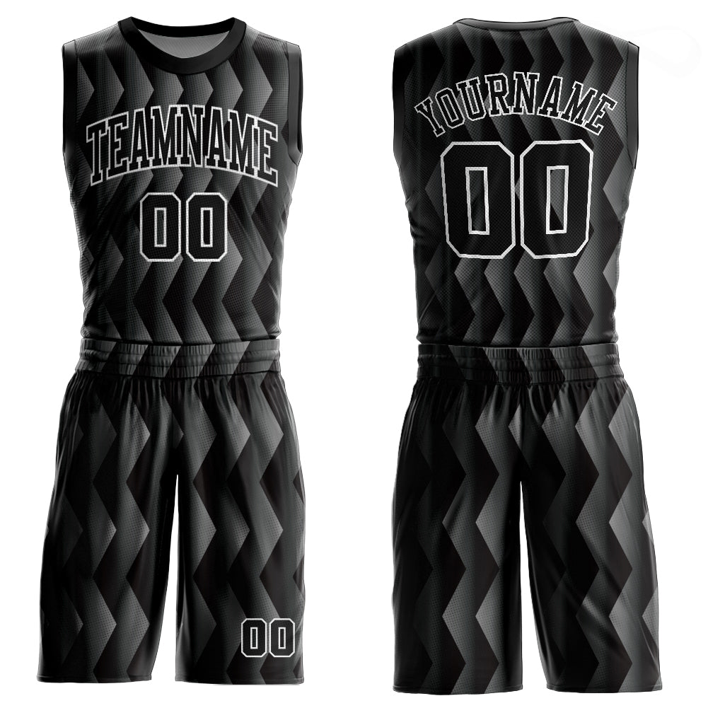 Custom Black Black-Silver Gray Round Neck Sublimation Basketball Suit Jersey