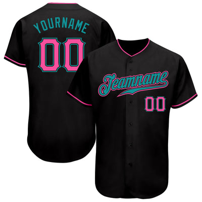 Custom Black Pink-Aqua Authentic Baseball Jersey