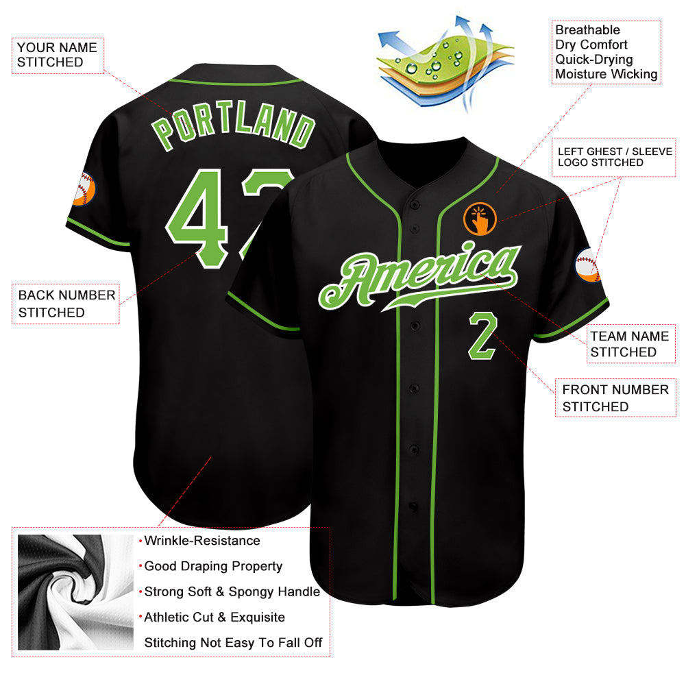 Custom Black Neon Green-White Authentic Baseball Jersey - Owls Matrix LTD