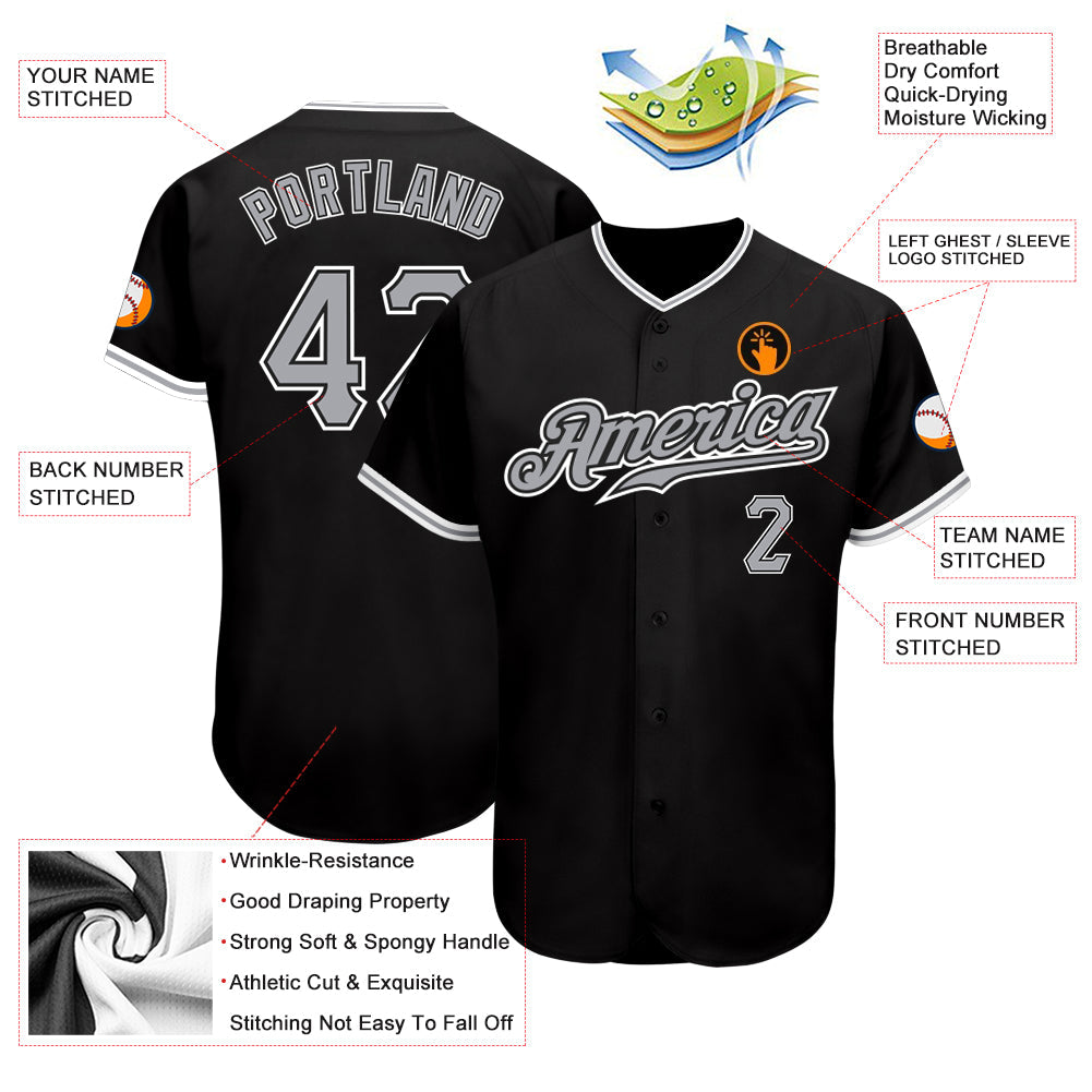 Custom Black Gray-White Authentic Baseball Jersey - Owls Matrix LTD