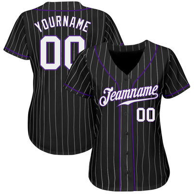 Custom Black White Pinstripe White-Purple Authentic Baseball Jersey - Owls Matrix LTD