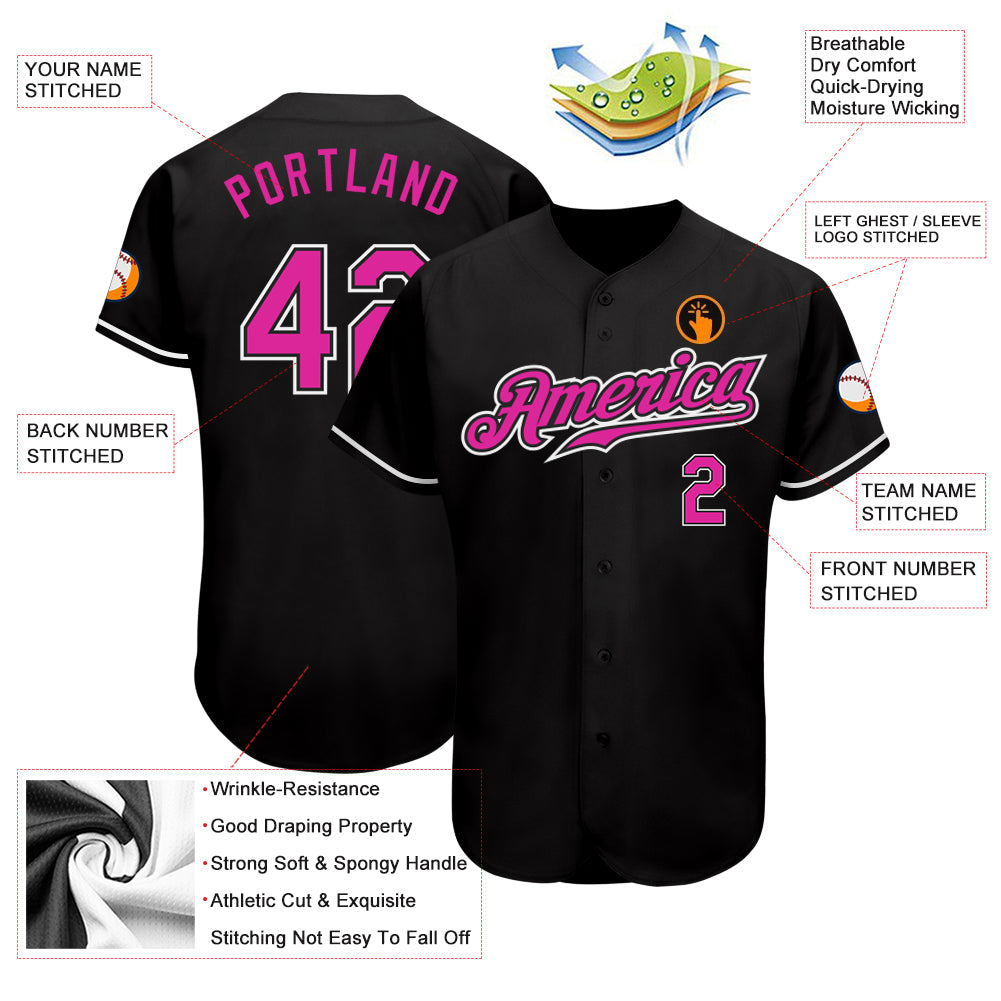 Custom Black Deep Pink-White Authentic Baseball Jersey - Owls Matrix LTD
