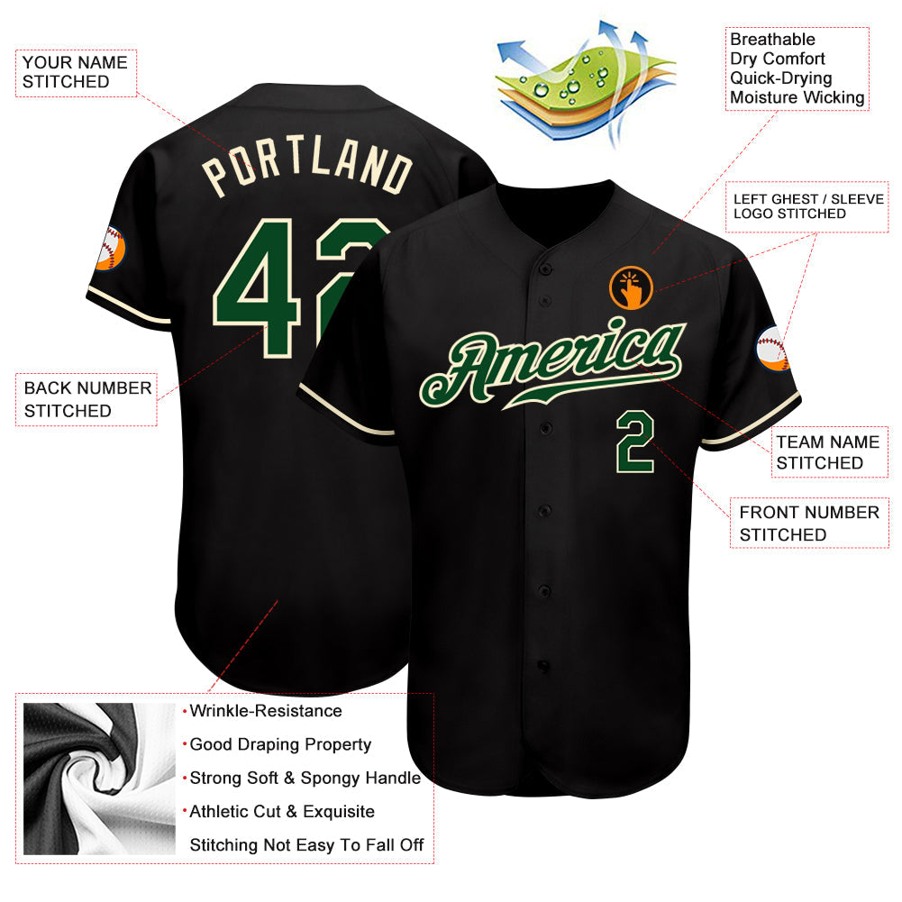 Custom Black Green-Cream Authentic Baseball Jersey - Owls Matrix LTD