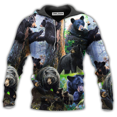 Unisex Hoodie / S Bear Black Bear Family Into Spring - Hoodie - Owls Matrix LTD