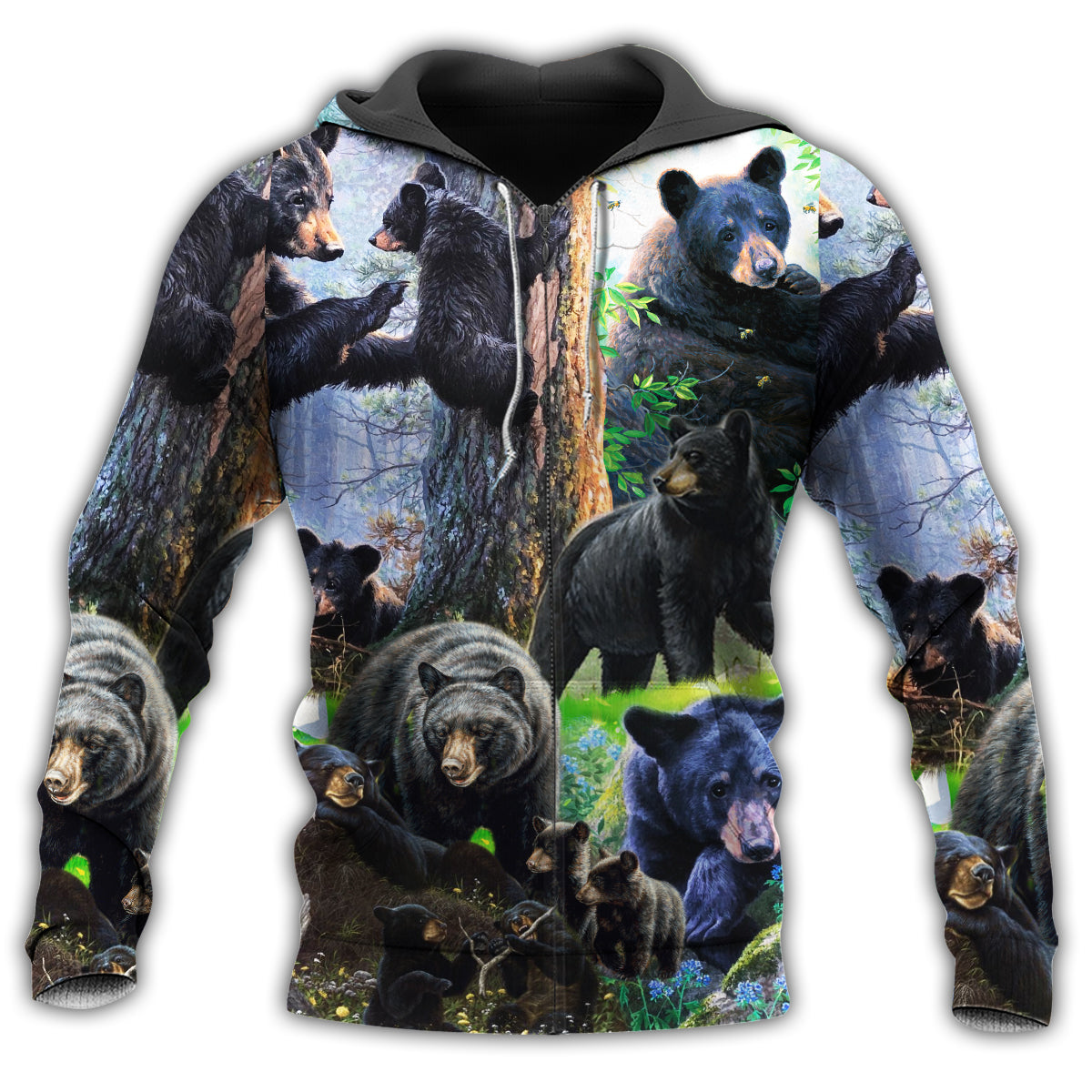 Zip Hoodie / S Bear Black Bear Family Into Spring - Hoodie - Owls Matrix LTD