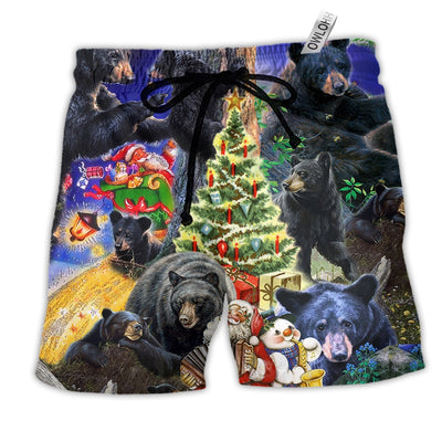 Beach Short / Adults / S Black Bear Family Into Spring Merry Christmas - Beach Short - Owls Matrix LTD