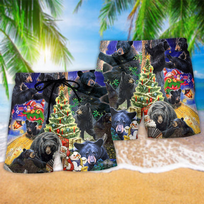 Black Bear Family Into Spring Merry Christmas - Beach Short - Owls Matrix LTD