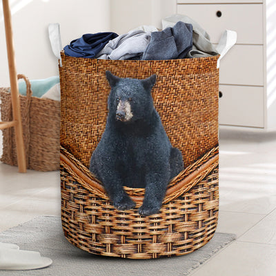Bear Black Bear Rattan Teaxture - Laundry Basket - Owls Matrix LTD