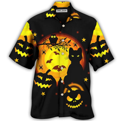 Hawaiian Shirt / Adults / S Halloween Awesome Black Cat And Pumpkin - Hawaiian Shirt - Owls Matrix LTD