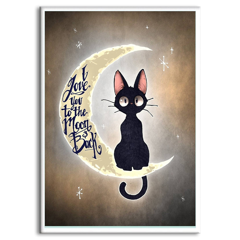 12x18 Inch Black Cat I Love You To The Moon And Back - Vertical Poster - Owls Matrix LTD
