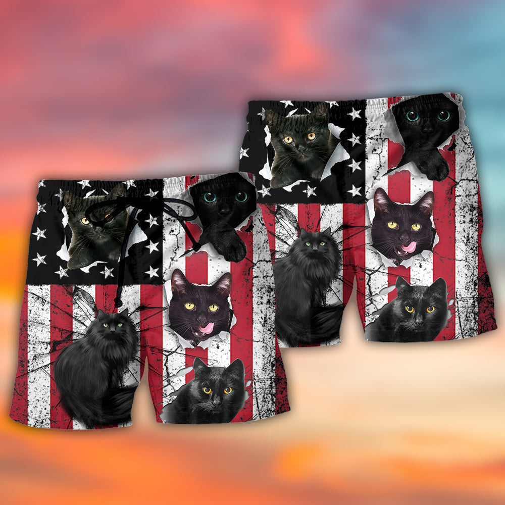 Black Cat Independence Day - Beach Short - Owls Matrix LTD