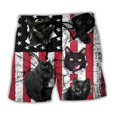 Beach Short / Adults / S Black Cat Independence Day - Beach Short - Owls Matrix LTD