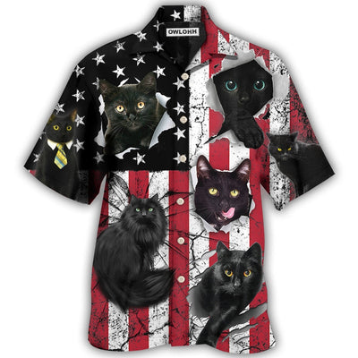Hawaiian Shirt / Adults / S Black Cat Independence Day - Hawaiian Shirt - Owls Matrix LTD