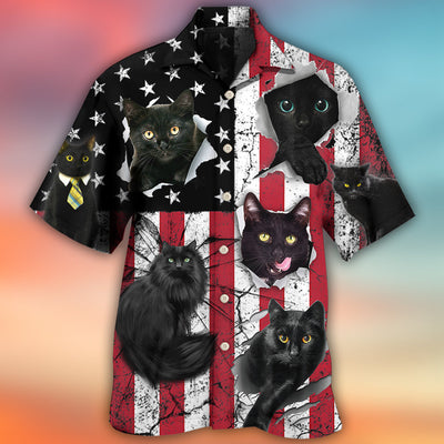 Black Cat Independence Day - Hawaiian Shirt - Owls Matrix LTD