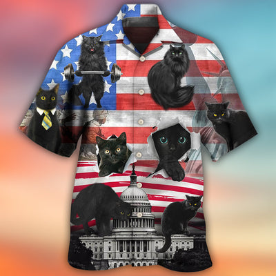 Black Cat Independence Day America - Hawaiian Shirt - Owls Matrix LTD
