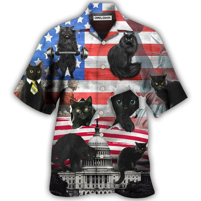 Hawaiian Shirt / Adults / S Black Cat Independence Day America - Hawaiian Shirt - Owls Matrix LTD