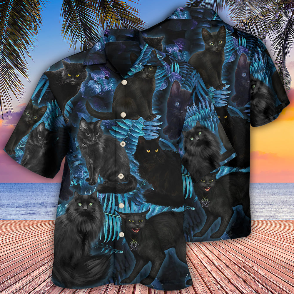 Black Cat Midnight In Jungle - Hawaiian Shirt - Owls Matrix LTD