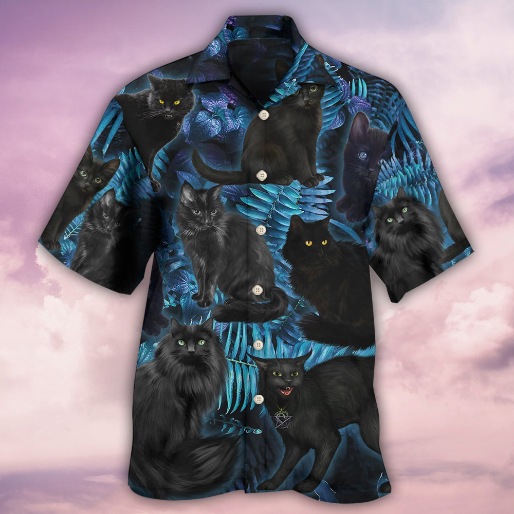 Black Cat Midnight In Jungle - Hawaiian Shirt - Owls Matrix LTD