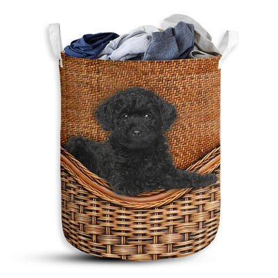 S: 17.72”x13.78” (45x35 cm) Black Toy Poodle Dog Rattan Teaxture - Laundry Basket - Owls Matrix LTD