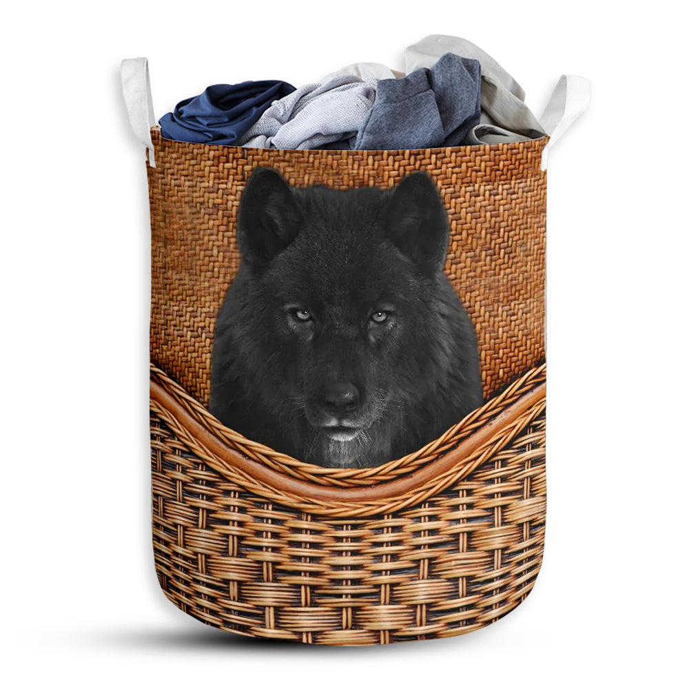 S: 17.72”x13.78” (45x35 cm) Black Wolf Rattan Teaxture - Laundry Basket - Owls Matrix LTD