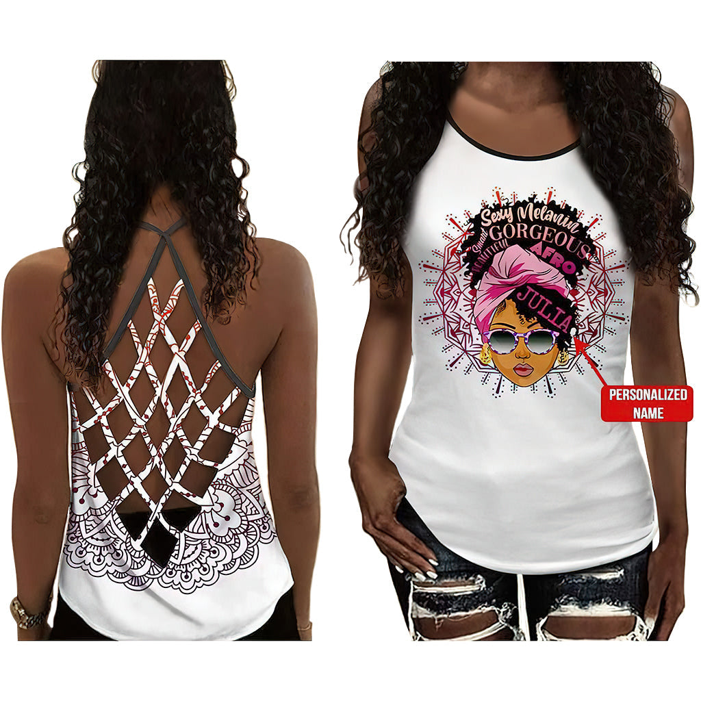 S Black Woman Love Peace With Cute Style Personalized - Cross Open Back Tank Top - Owls Matrix LTD