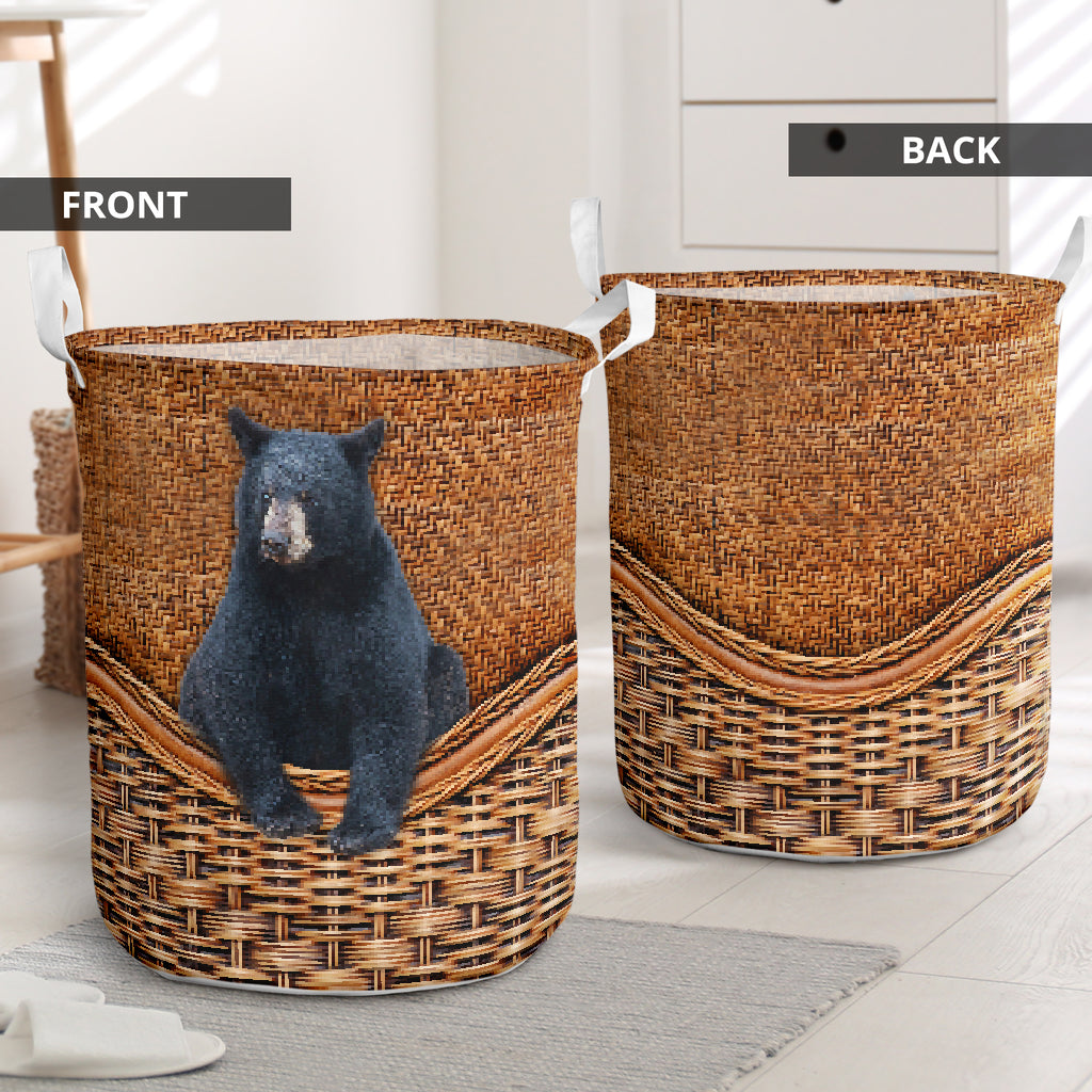 Bear Black Bear Rattan Teaxture - Laundry Basket - Owls Matrix LTD