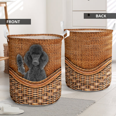 Black Standard Poodle Dog Rattan Teaxture - Laundry Basket - Owls Matrix LTD