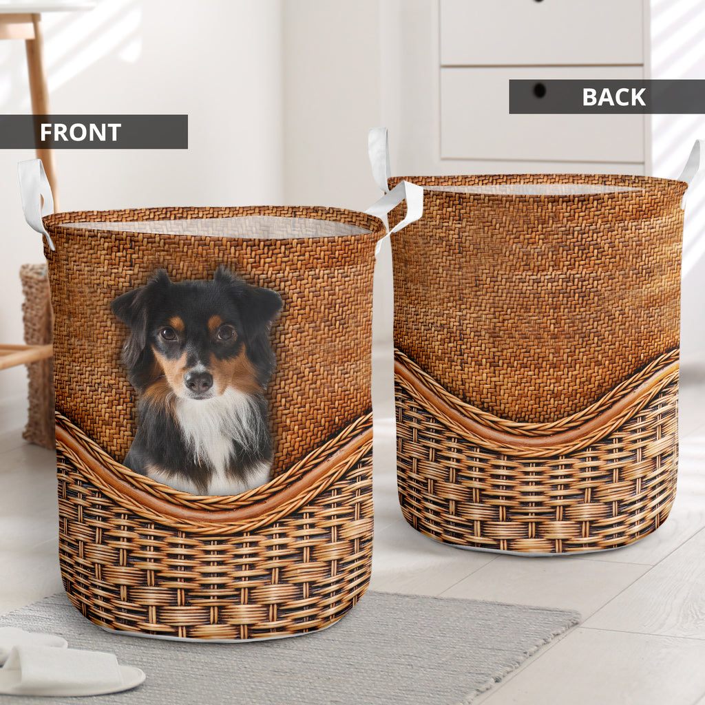 Black Tri Aussie Dog Rattan Teaxture - Laundry Basket - Owls Matrix LTD