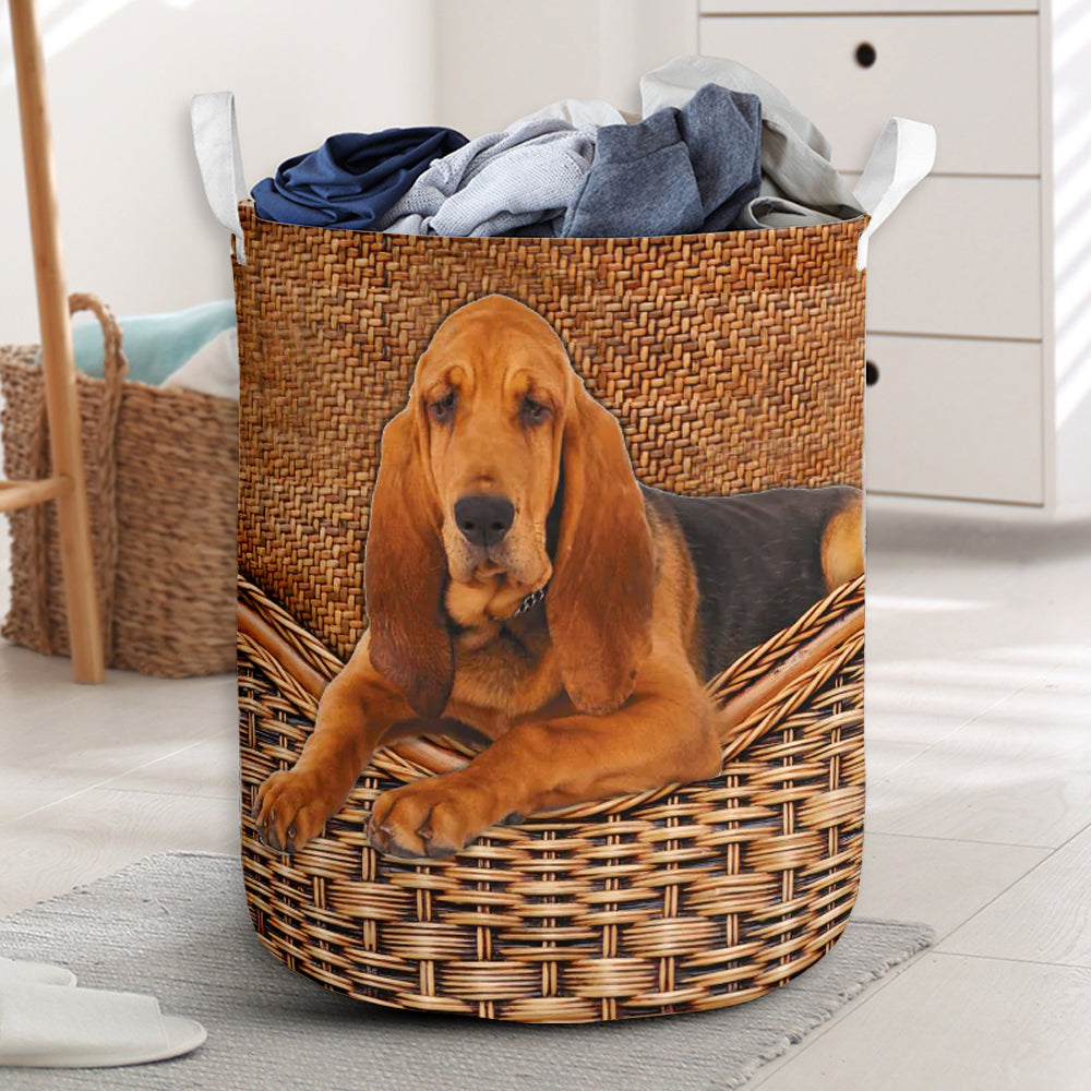 Bloodhound Dog Rattan Teaxture - Laundry Basket - Owls Matrix LTD