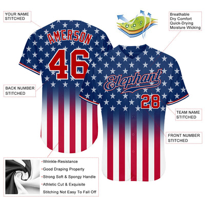Custom Blue Red-White 3D American Flag Fashion Authentic Baseball Jersey - Owls Matrix LTD