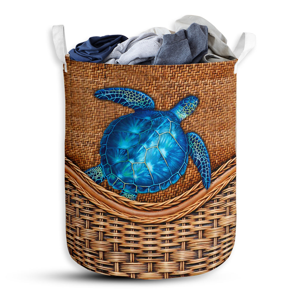 S: 17.72”x13.78” (45x35 cm) Turtle Blue Turtle Rattan Teaxture - Laundry Basket - Owls Matrix LTD