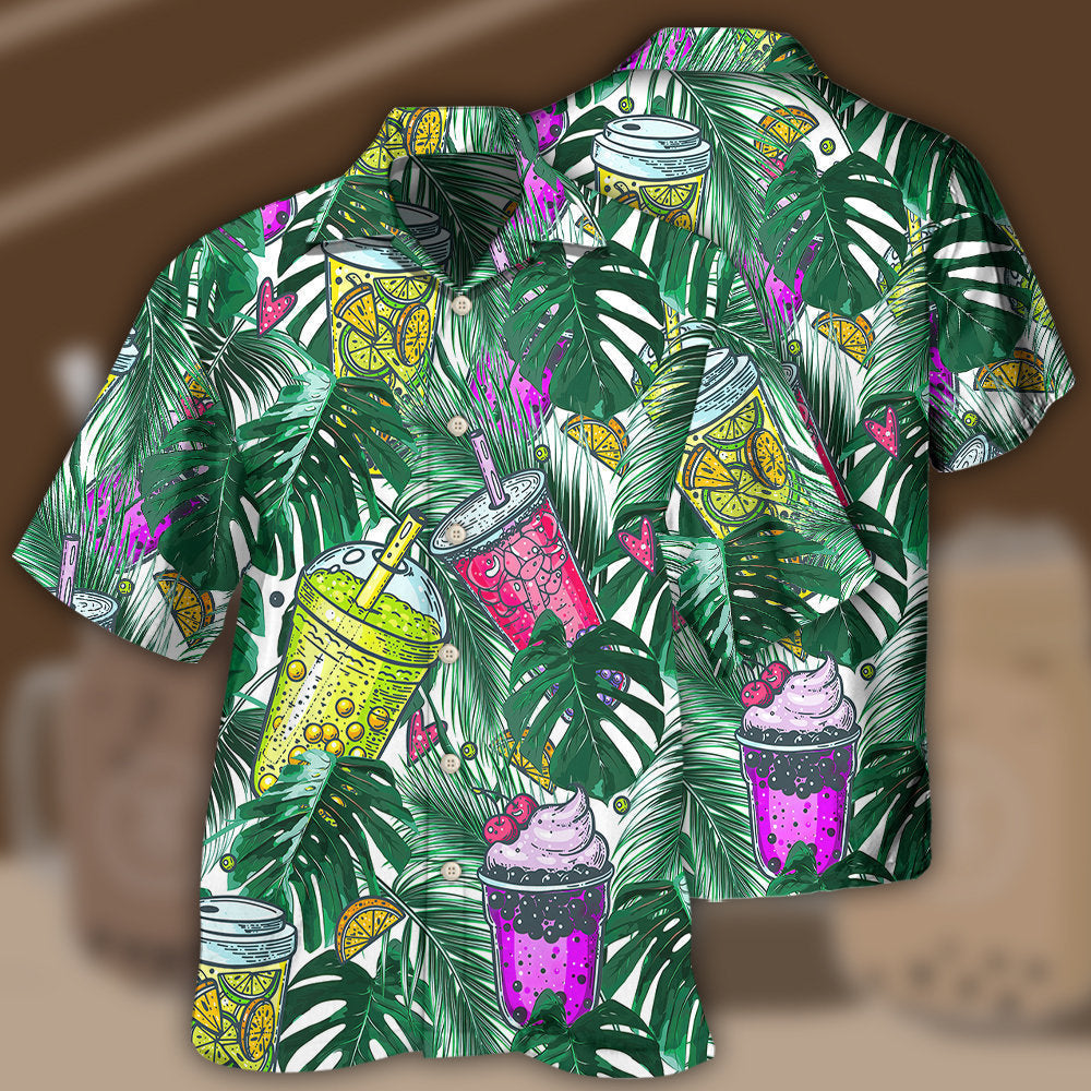 Tea Boba Tea Tropical Leaf - Hawaiian Shirt - Owls Matrix LTD