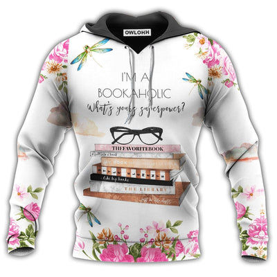 Unisex Hoodie / S Book I'm A Bookaholic With Beautiful Roses - Hoodie - Owls Matrix LTD