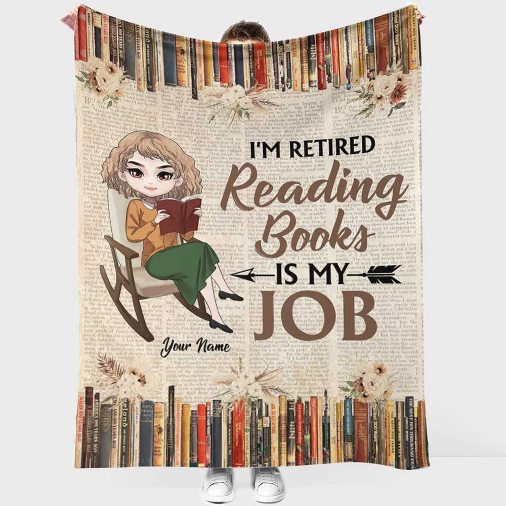 50" x 60" Book I'm Retired Reading Books Is My Job Personalized - Flannel Blanket - Owls Matrix LTD